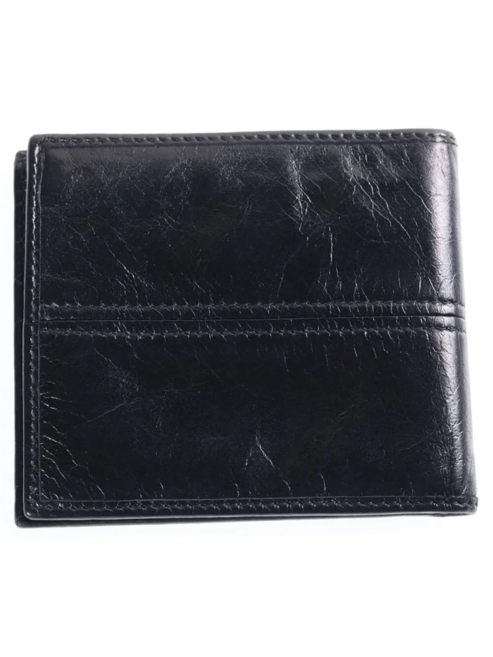 Prada Triangle Logo Bifold Wallet Compact Card Case Black Leather
